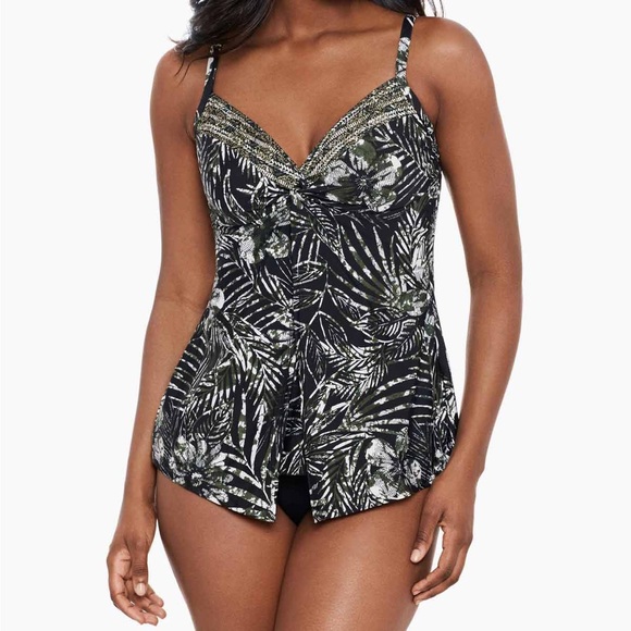 Miraclesuit Love Knot Tankini Top Zahara Tropical Floral Leaf Print‎ Sweetheart - Picture 1 of 13
